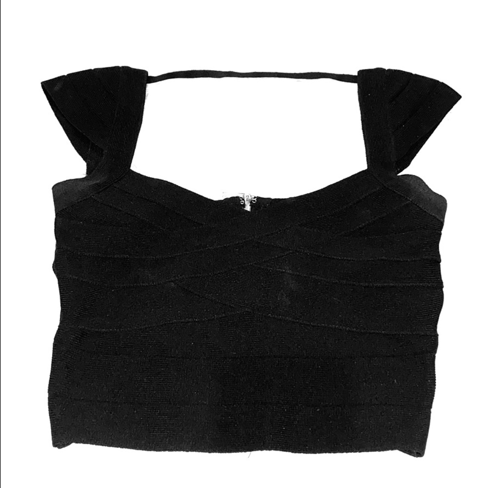 Bandage black party top with zipper